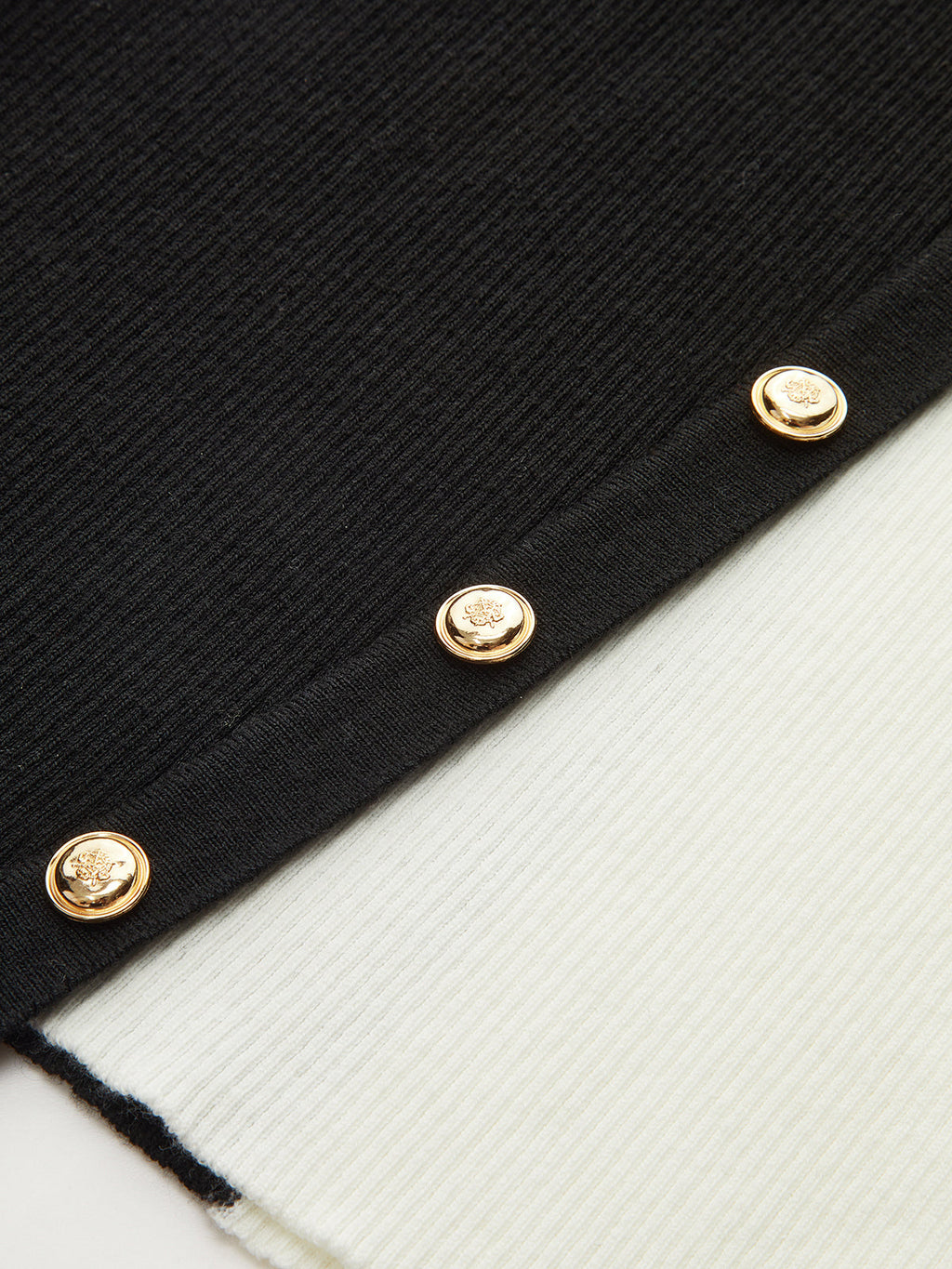 Asymmetric Color Block Metal Button Ribbed Knit Top