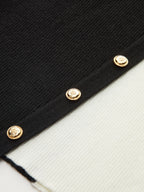 Asymmetric Color Block Metal Button Ribbed Knit Top