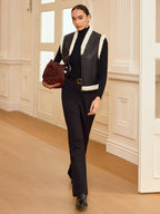 Shearling Trim Zip-Up Faux Leather Vest