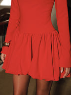 Mock Neck Long-Sleeve Flared Mini Dress