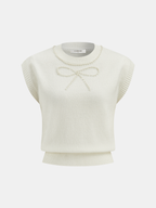 Pearl Bow Detail Cap Sleeve Knit Vest