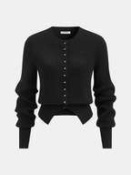 Puff Sleeve Rib-Knit Cardigan