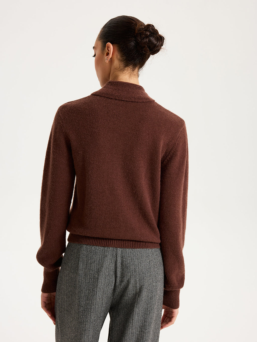 Tie-Neck Metal Button Knit Cardigan