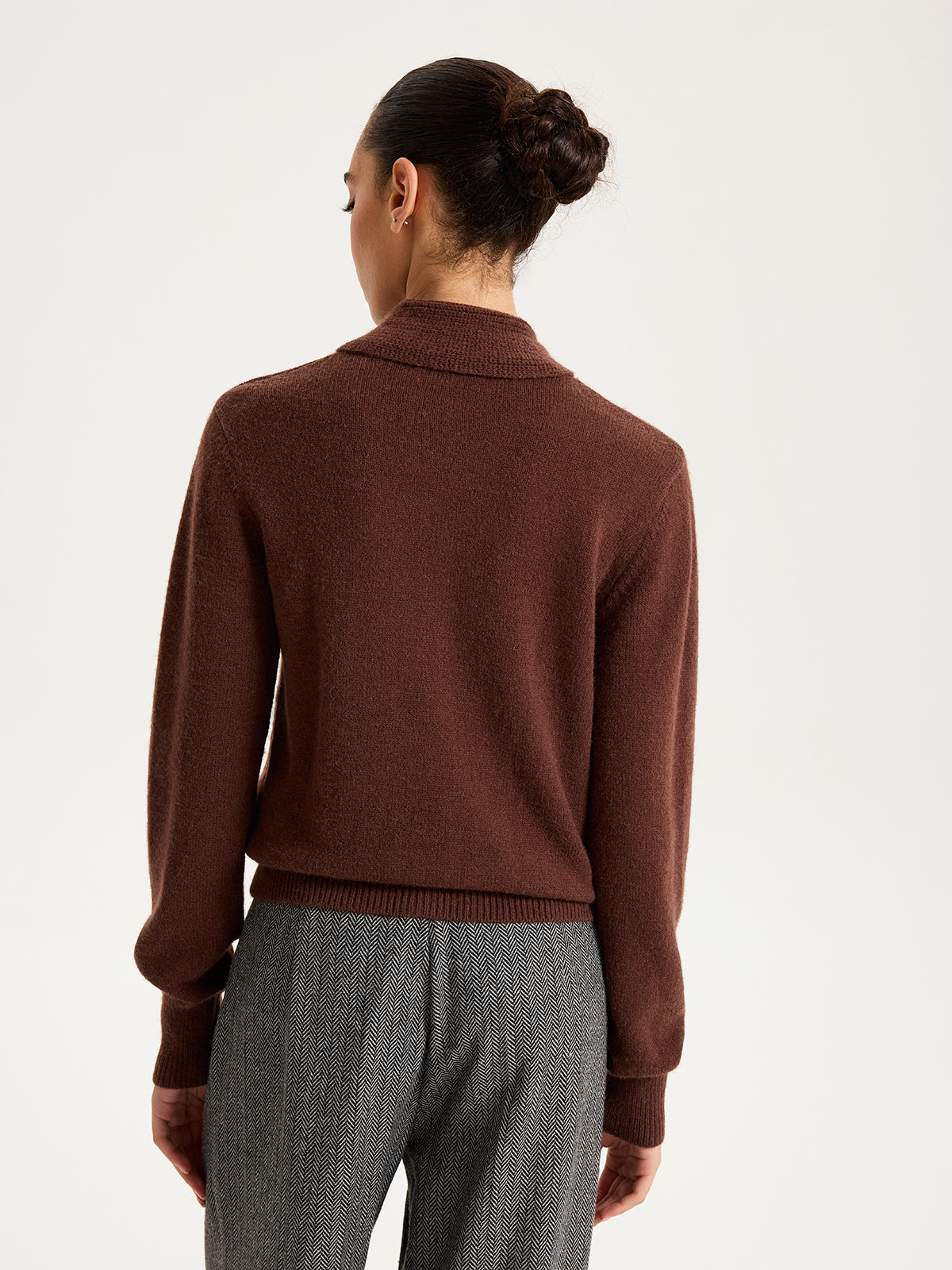 Tie-Neck Metal Button Knit Cardigan