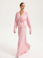Knitted Belted Cardigan and Textured Maxi Skirt Set
