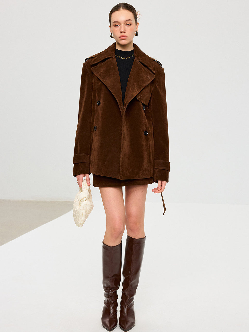 Belted Suede Effect Trench Coat