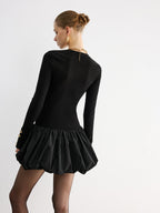 Bubble Hem Long-Sleeve Knit Mini Dress