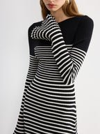 Flared Sleeve Color-Block Striped Knit Maxi Dress