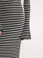 Flared Sleeve Color-Block Striped Knit Maxi Dress