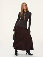 Metal Detail Cut-Out Mock Neck Fitted Sweater