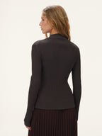 Metal Detail Cut-Out Mock Neck Fitted Sweater