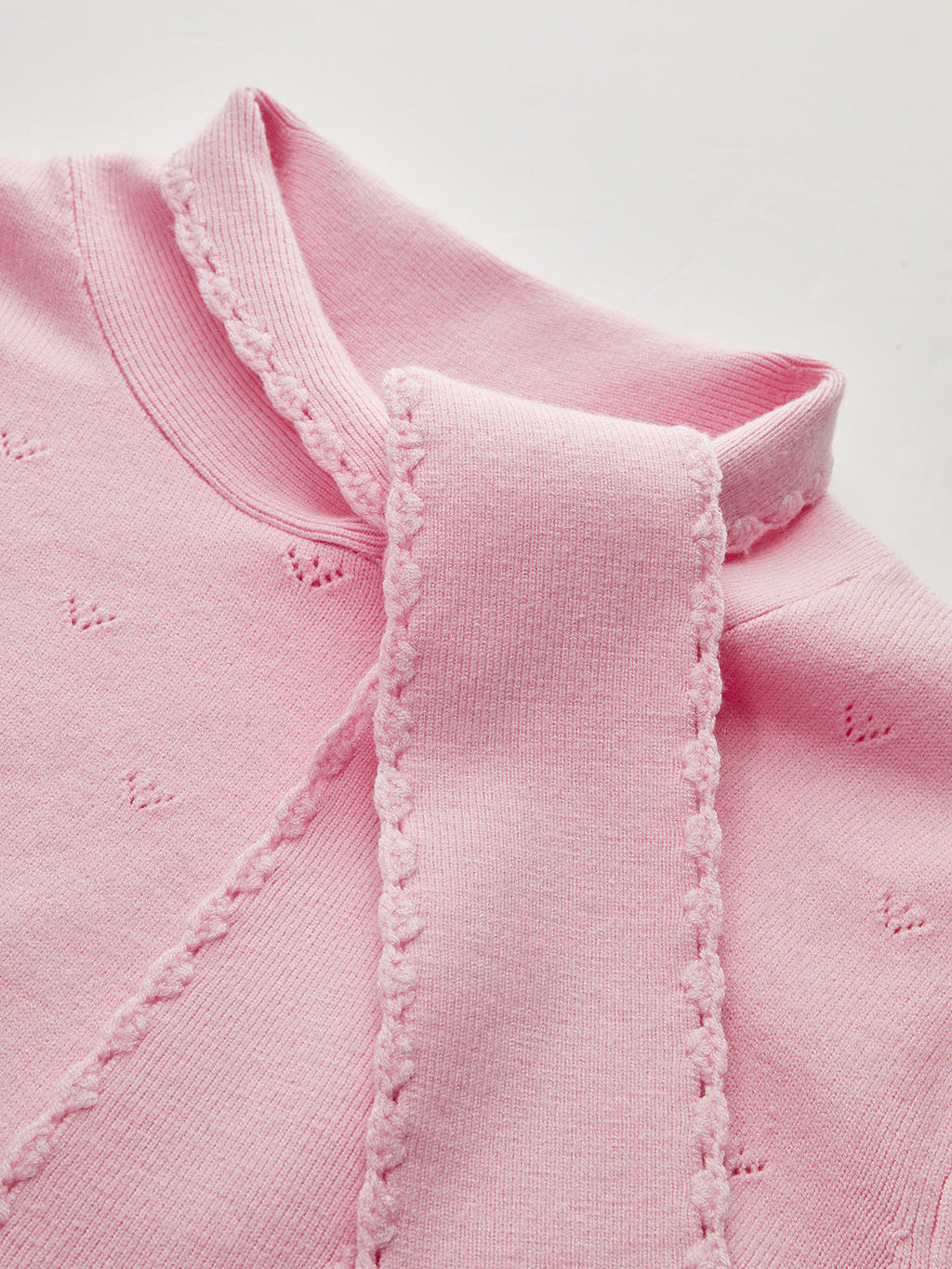 Tie Neck Eyelet Knit Sweater