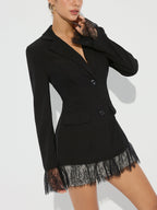 Lace Paneled Lapel Blazer