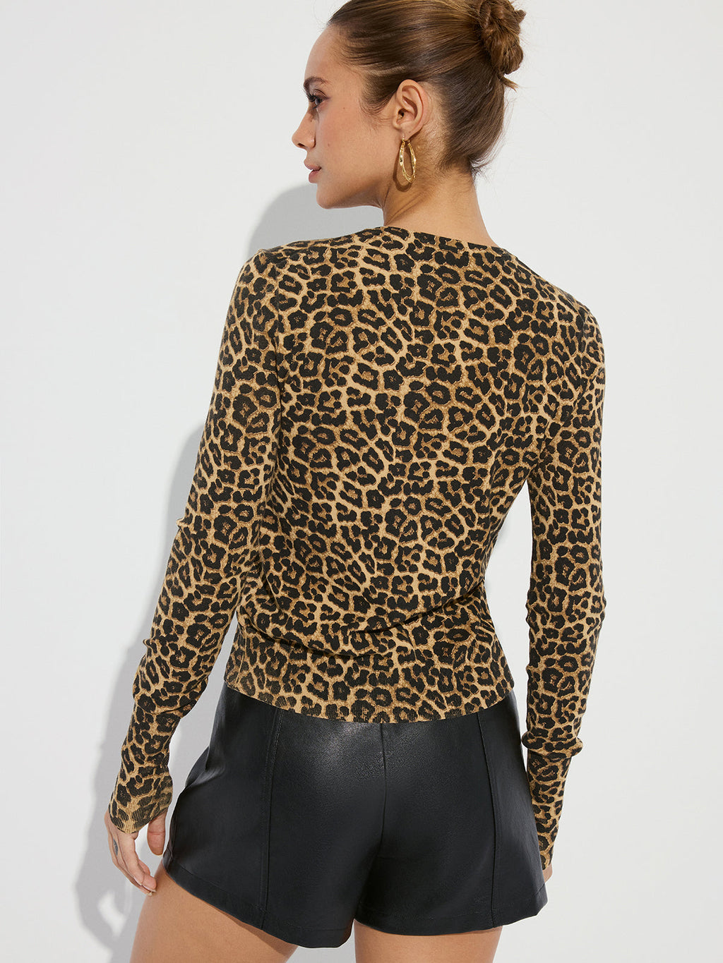 Leopard Print Long Sleeve Knit Cardigan