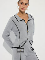 Contrast Piping Cotton Knit Co-ord Set