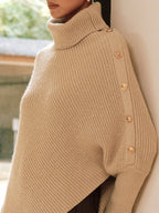 Metal Detail Turtleneck Poncho Sweater