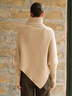 Metal Detail Turtleneck Poncho Sweater