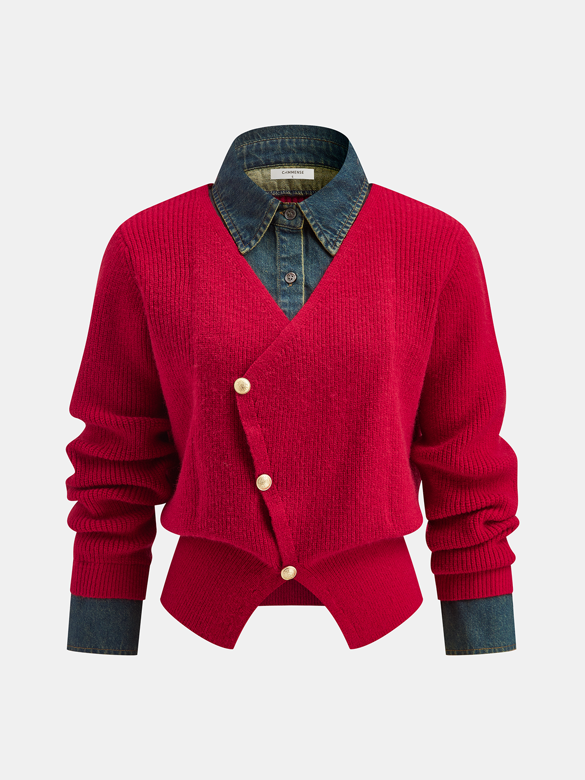 2 in 1 Denim Panel Asymmetric Sweater