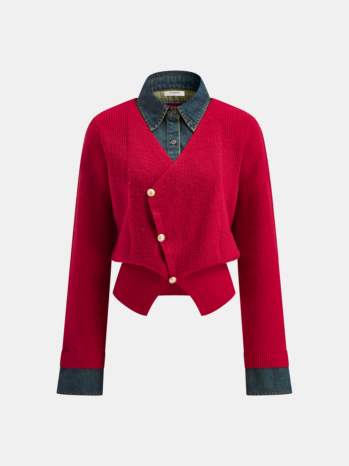 2 in 1 Denim Panel Asymmetric Sweater