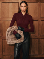 Cross Neck Long Sleeve Knit T-Shirt