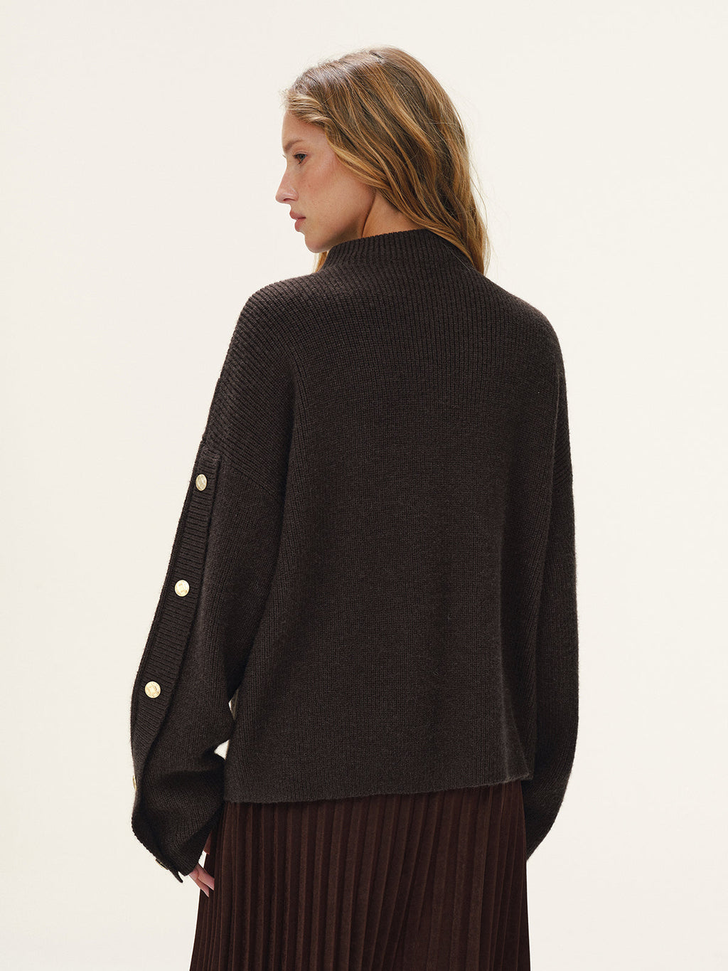 Button Detail Mock Neck Knit Sweater