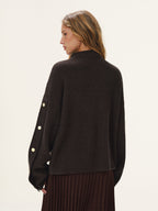 Button Detail Mock Neck Knit Sweater