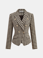 Metal Button Houndstooth Tweed Blazer