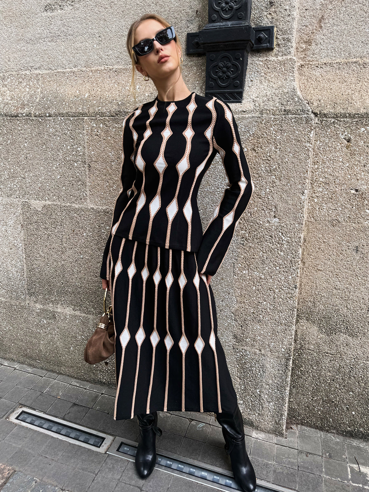 Geometric Pattern Knitted Maxi Skirt