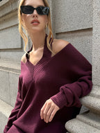 Halter Off-shoulder V-Neck Sweater