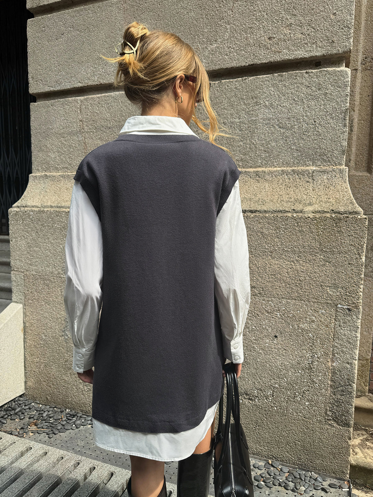 2 in 1 Shirt Paneled Knit Mini Dress