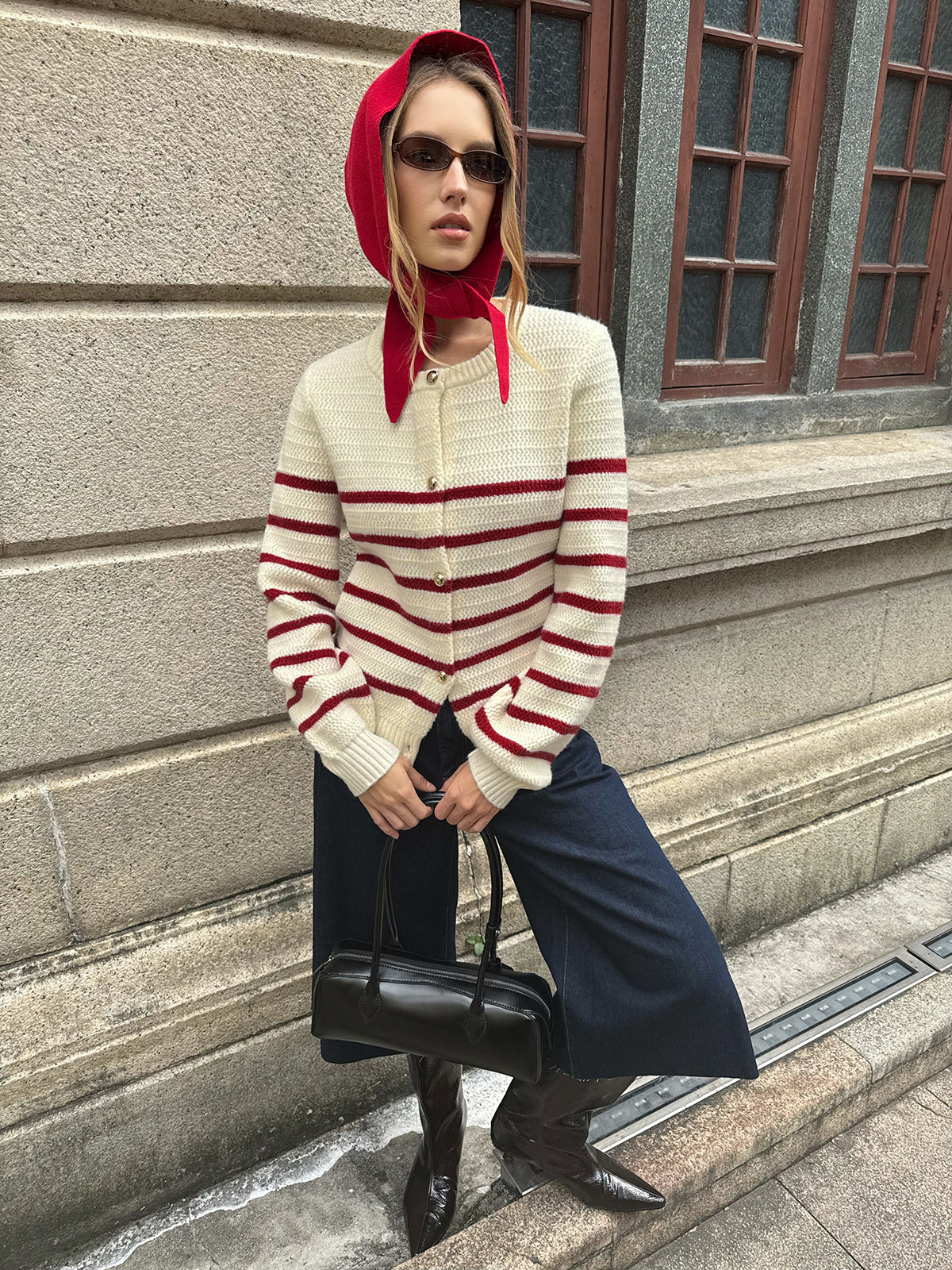 Striped Metal Button Cardigan