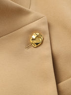 Belted Metal Button Stand Collar Longline Coat