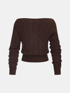 Cross-Front V-Neck Cable Knit Sweater