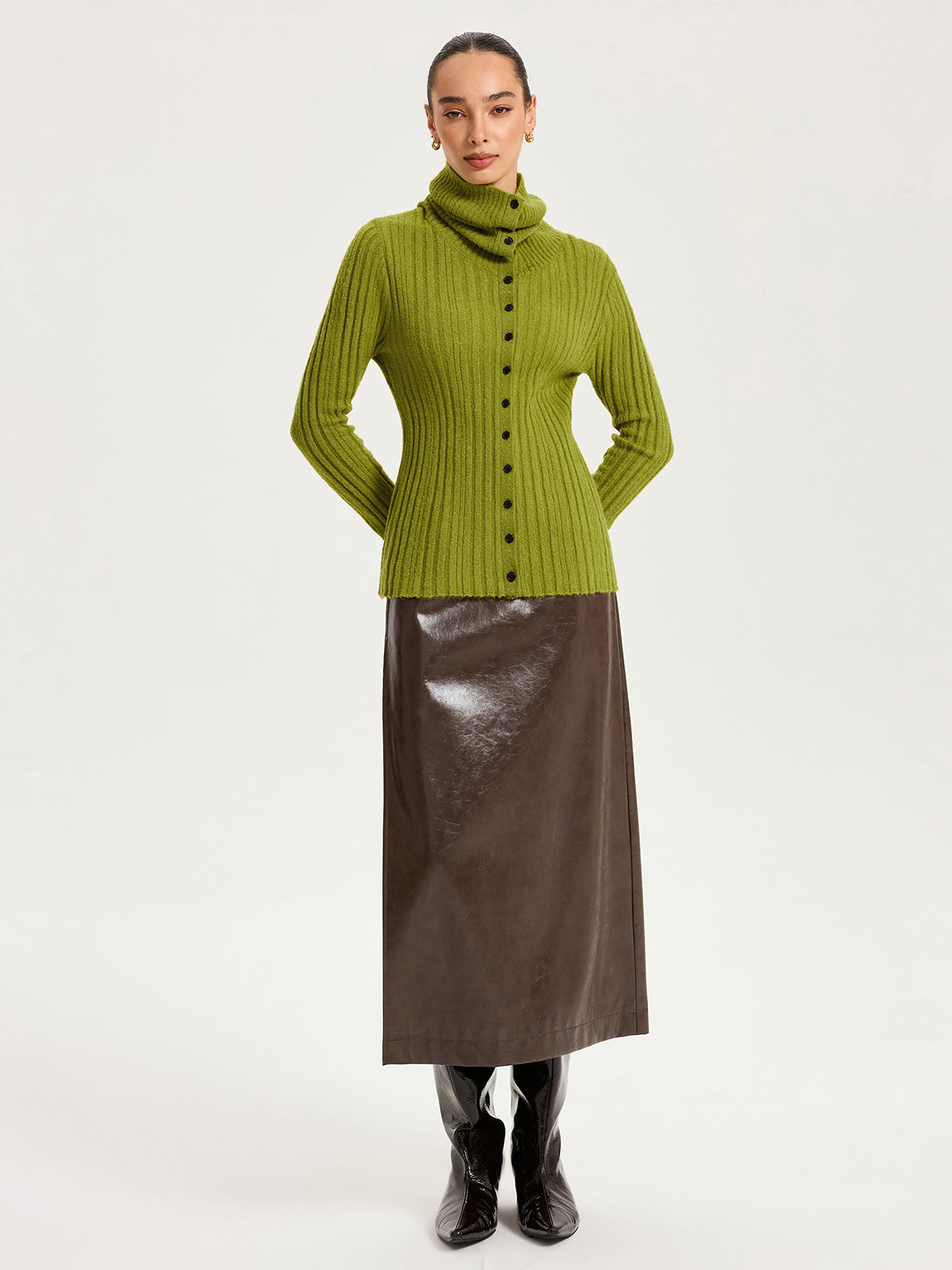 Shawl Collar Wool-Blend Ribbed Cardigan