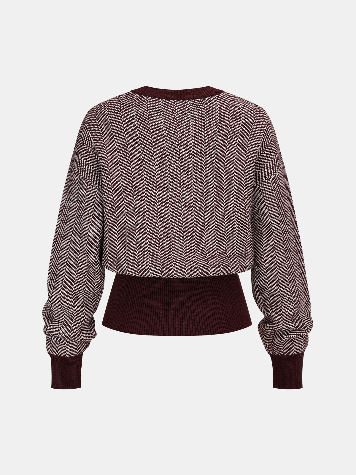 Cinched Waist Herringbone Sweater
