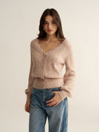 Scalloped Edge Wool-Blend Knit Cardigan
