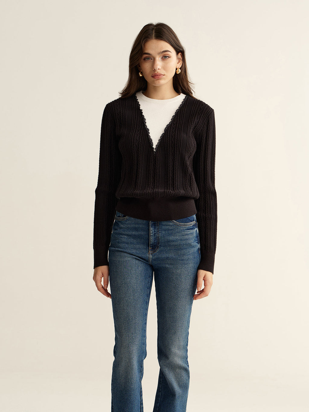2 in 1 Lace Trim Two-Tone Sweater