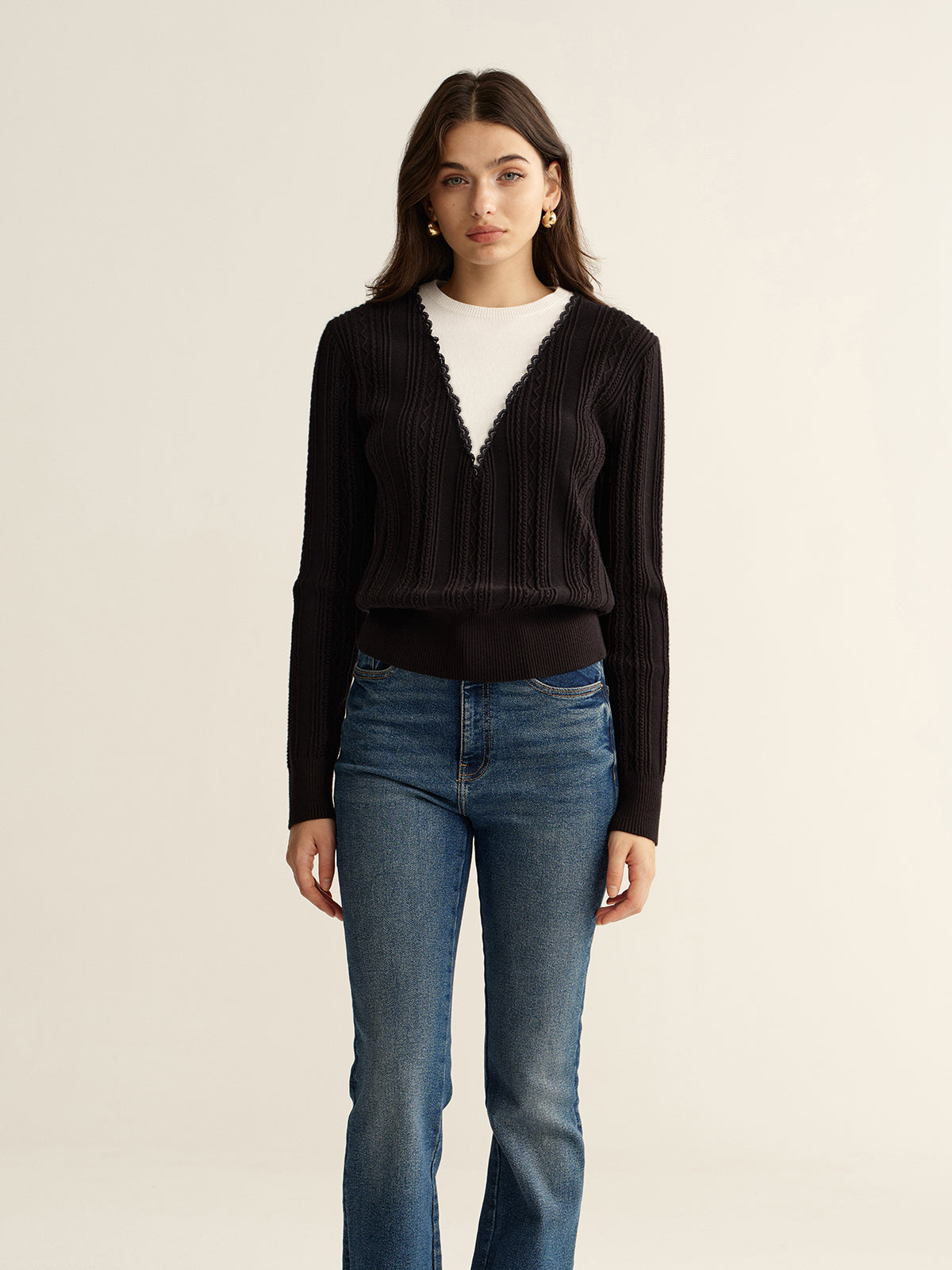 2 in 1 Lace Trim Two-Tone Sweater