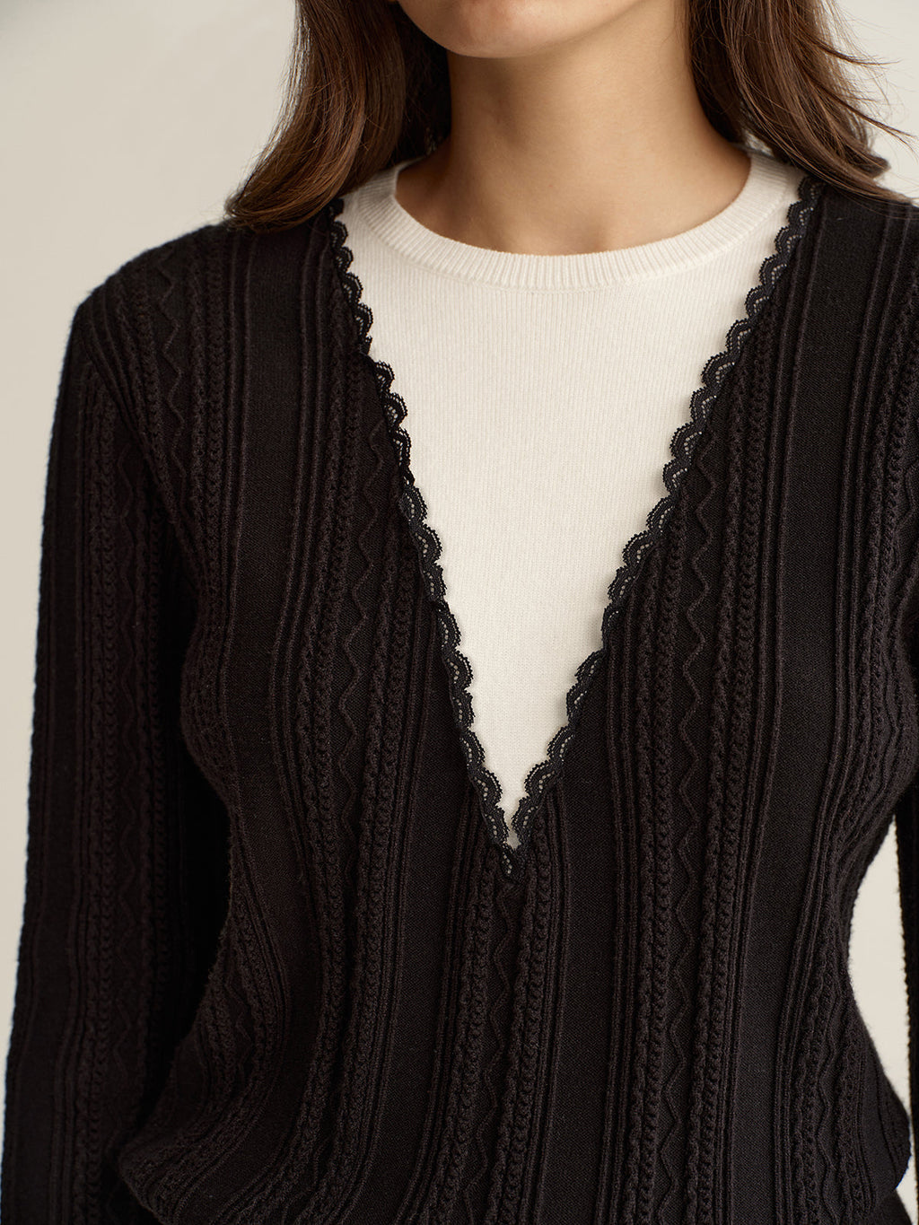 2 in 1 Lace Trim Two-Tone Sweater