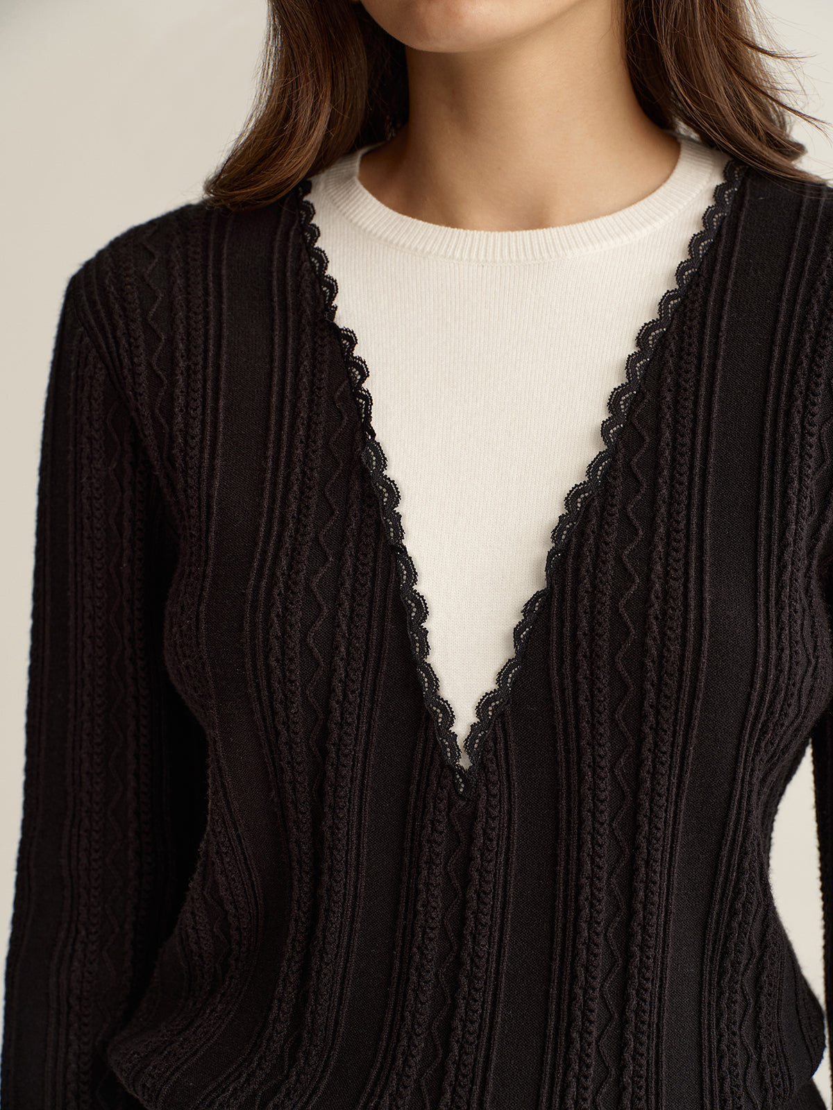 2 in 1 Lace Trim Two-Tone Sweater