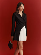 Metal Detail Asymmetric Pleated Panel Mini Dress