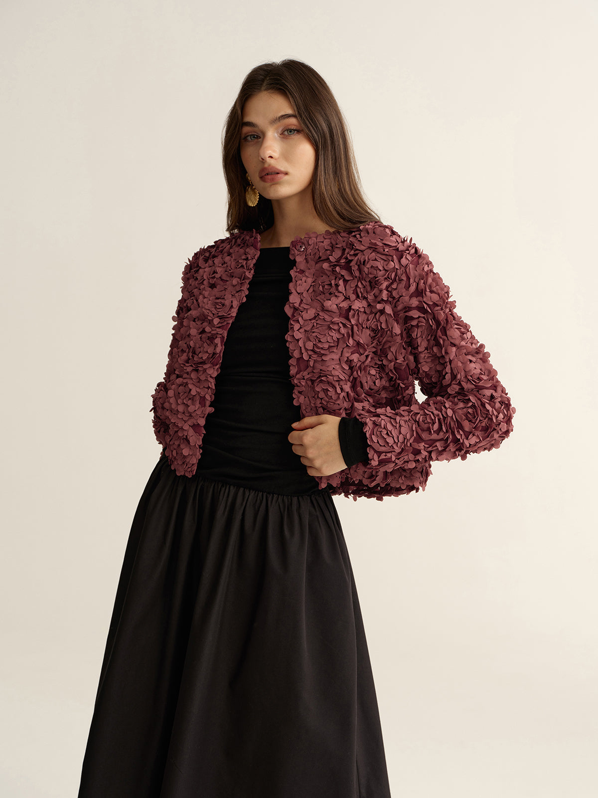 3D Floral Cropped Jacket