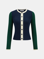 Color Block Button Slim Wool Blend Cardigan