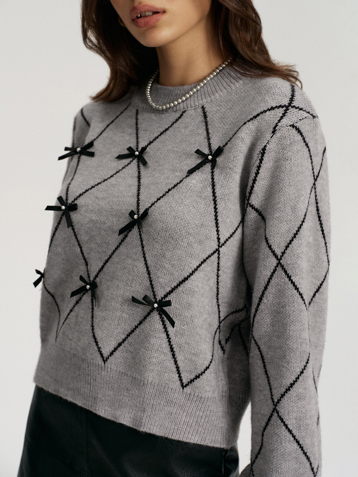 Argyle Bow Detail Sweater