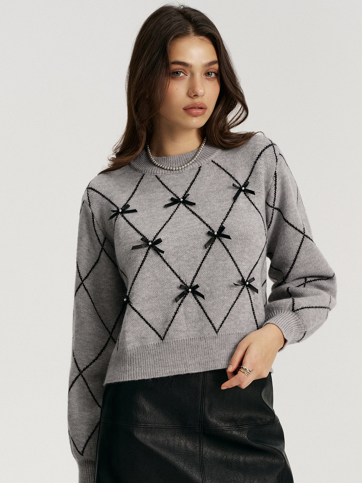 Argyle Bow Detail Sweater