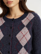 Argyle Jacquard Wool Blend Cardigan