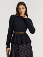 Cashmere-Blend Cable-Knit Sweater without Belt