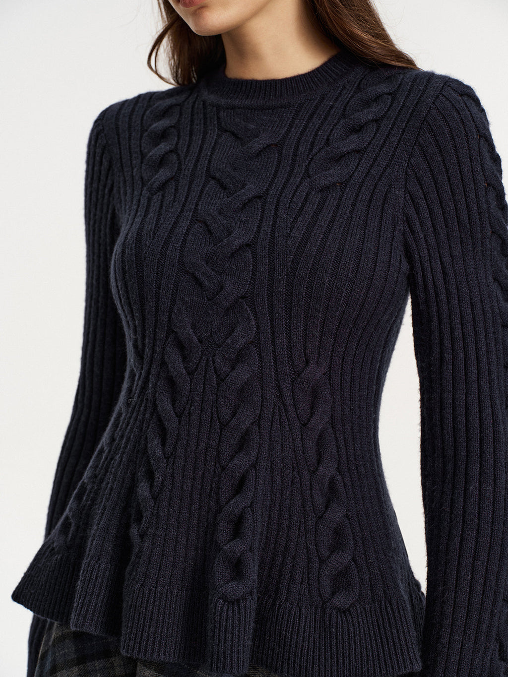 Cashmere-Blend Cable-Knit Sweater without Belt