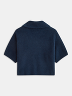 Contrast Pocket Polo-Collar Short-Sleeve Sweater