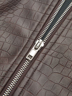 Crocodile Embossed Zipper Split Midi Skirt